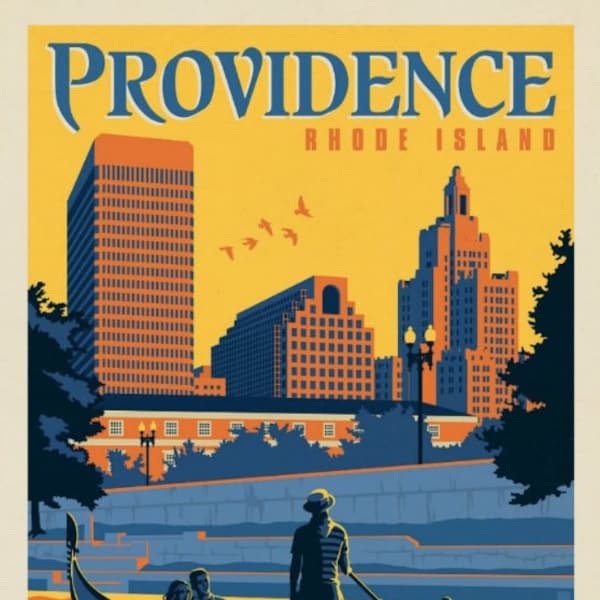 Providence RI, Rhode Island, The Renaissance City, Colorful, Travel Poster Style Postcard Z746615