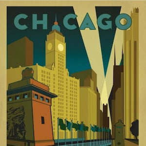 Carte postale de style affiche de voyage Chicago, Illinois, The Magnificent Mile R001251