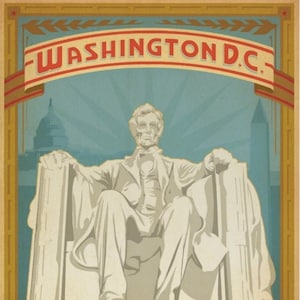 Washington DC, la capitale de notre nation, Abraham Lincoln, mémorial, carte postale de style affiche de voyage Z771587