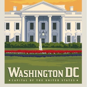Washington DC, la Maison Blanche, la capitale de notre nation, carte postale colorée de style affiche de voyage Z320541