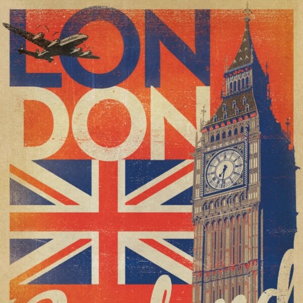 London, England, Union Jack Flag, Big Ben, Travel Poster Style REPRO Vintage Postcard Z295902