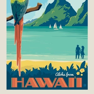 Aloha, Hawaii, perroquet, coloré, affiche moderne style voyage, carte postale R378857