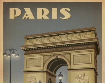 Paris, France, Arc de Triomphe, Romantique, Couple, Carte postale de style affiche de voyage Z652218