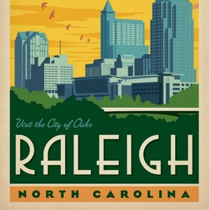 Raleigh NC, North Carolina, City of Oaks, Travel Poster Style Postcard Z589237