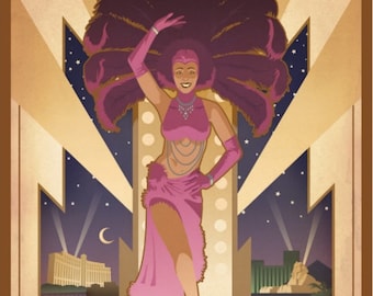 Las Vegas NV, Nevada, Showgirl, Night Life, Cool Retro Style Postcard Z930612