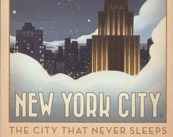 New York City, The City That Never Sleeps, Travel Poster Style Modern Postcard Z822355