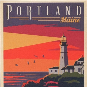 Portland ME, Maine, Lighthouse, Travel America Poster Style Postcard Z719991