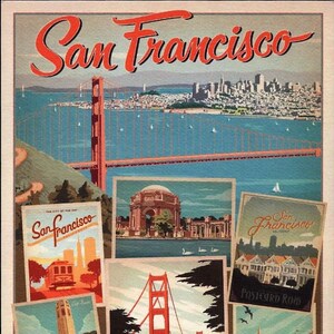 San Francisco, Californie, vues multiples, style poster de voyage rétro, carte postale moderne Z987283