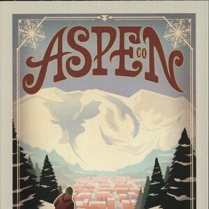 Carte postale de style affiche de voyage Aspen, Colorado, ski R566226