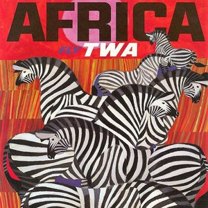 Visit, Travel, Airline, Africa, Zebra, Travel Poster Style, Colorful, Modern Vintage Greeting Card NCC000701