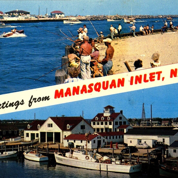 Manasquan NJ, New Jersey, Inlet, Jersey Shore, Fishing, Vintage Modern Greeting Card NCC000580