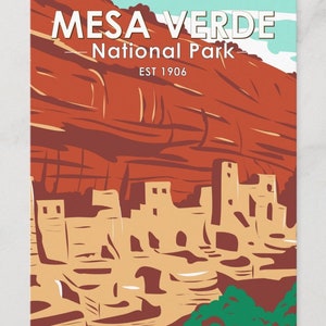 Parc national de Mesa Verde, Colorado, Cliff Palace, carte postale de style affiche de voyage R000709