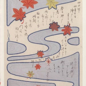 Art nouveau, art japonais, feuilles d'automne éparses et ruisseau sinueux, carte postale moderne R001318
