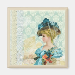 Magnet Victorian Lady Art Collage Square Magnet