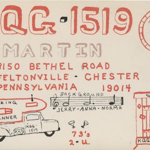 Vintage Ham Radio QSL Karte: KQG-1519 Feltonville PA, 1960er Jahre Funkamateure