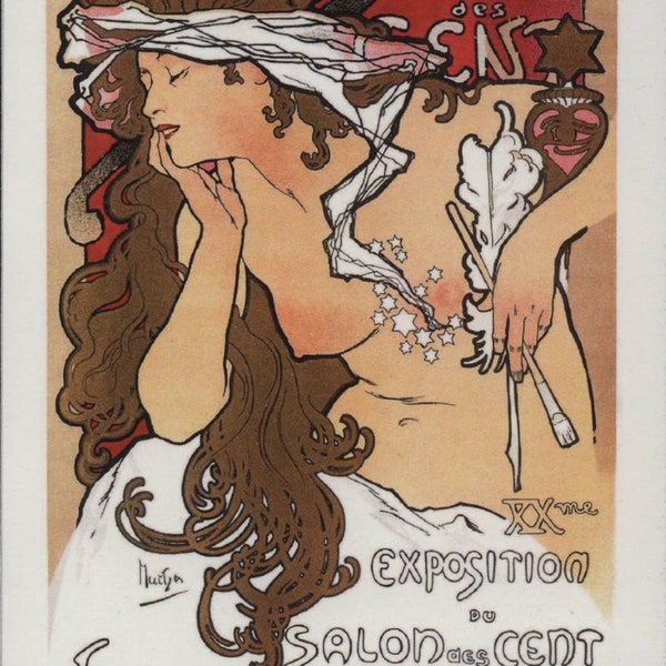 Art Nouveau, Advertising, Woman, Semi-Nude, French, Vintage Modern Greeting Card NCC001207