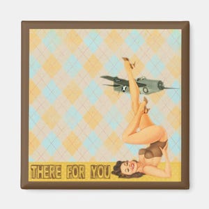 Retro Pin-Up Girl Magnet: Vintage War Art Collage