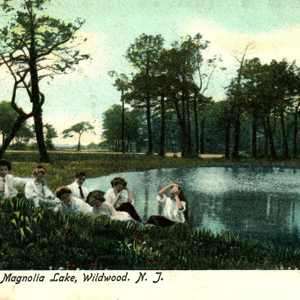 Wildwood NJ, New Jersey, Magnolia Lake, Children, c1905, Unused, Certified Original Vintage Postcard NJ6763