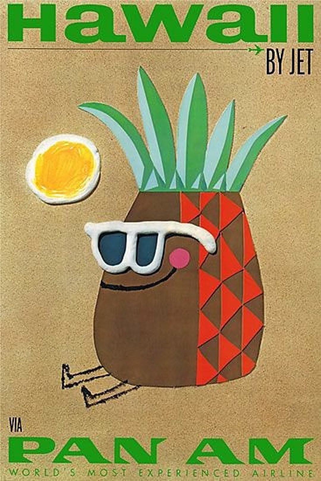 Travel Poster Style, Hawaii, Pineapple, Airline, Sunglasses, Retro, Modern Vintage Greeting Card