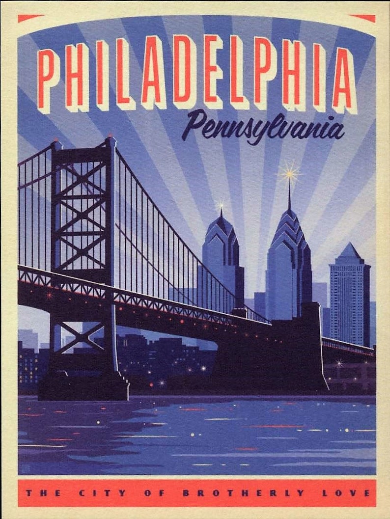 Philadelphia City Of Brotherly Love Bridge Skyline Travel Etsy Israel
