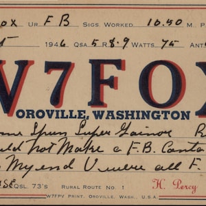 Vintage Ham Radio QSL Karte: W7FOX Oroville WA, 1960er Jahre Funkamateure