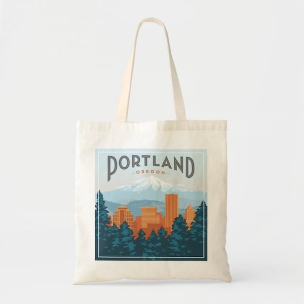 Portland OR, Oregon, Retro Modern, Cotton, Tote Bag
