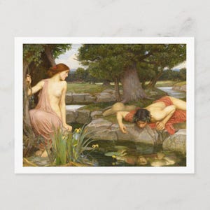 Echo and Narcissus by John William Waterhouse – Vintage Art Inspired Postcard, Digitally Enhanced, Matte Finish, High Quality POD