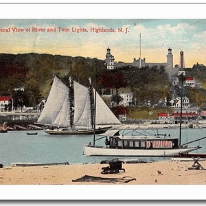 Twin Lights, Highlands, NJ New Jersey Sailing Boats, Vintage Modern R563056