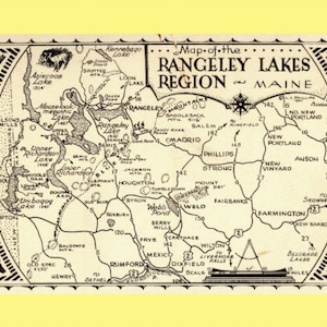 Rangeley Lakes Region, Maine, Map, Vintage REPRO Postcard R317954