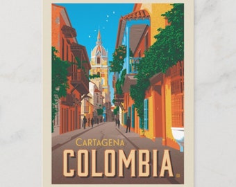Carte postale Z913038 Carthagène, Colombie, Amérique latine, style affiche de voyage colorée