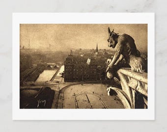 Notre Dame Gargoyle Vintage Postcard: Paris Gothic Cathedral Art
