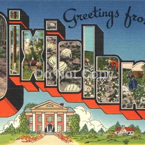 Saudações de Dixieland, The American South, Carta grande, clássico dos anos 1940, inspirado no vintage, download instantâneo digital, 600 dpi
