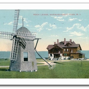 Narragansett, Rhode Island, Rock Ledge, Pier, Windmill, Vintage REPRO Postcard R488126