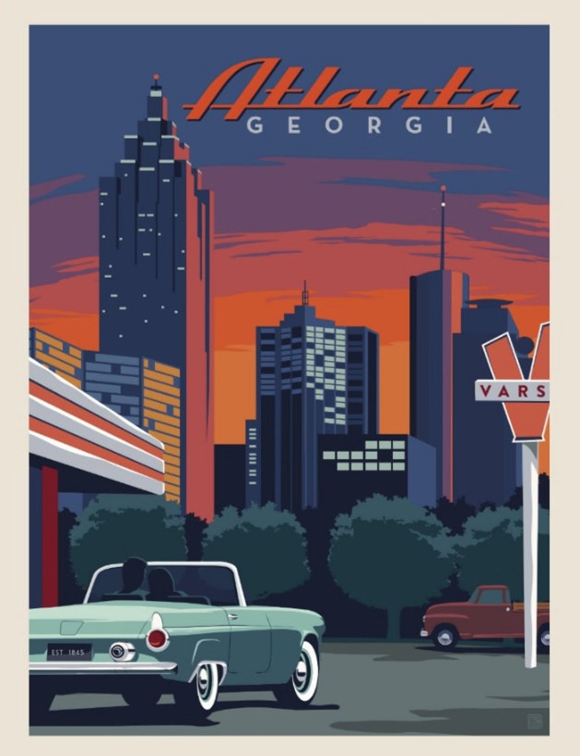 Atlanta GA Georgia Old and New Old Car Varsity Colorful - Etsy