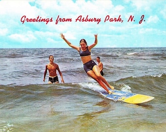 Surf's Up! Greetings from Asbury Park, New Jersey, REPRO Vintage Postcard Z520886