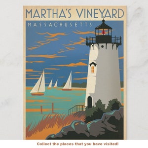 Martha's Vineyard, Massachusetts, Lighthouse, Travel Poster Style Postcard R001264