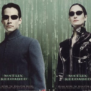 Cartões postais vintage do início dos anos 2000 de Matrix Reloaded – Neo e Trinity – Lote de 2 cartões promocionais de filmes não utilizados R$ 100001