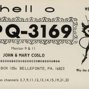 Vintage Ham Radio QSL Karte: Bellefonte PA, 1960s AM Radio