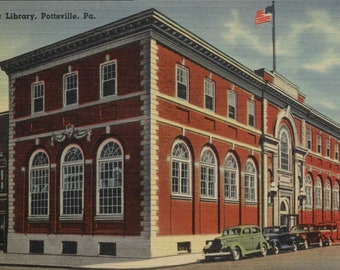 Pottsville PA, Pennsylvania, Schuylkill County, Public Library, Unused, c1940s,  Original Vintage Postcard PA001284