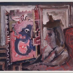 Mark Rothko, personnage assis sans titre des années 1930, art moderne, artiste américain, carte postale non utilisée vintage 1998 R001668