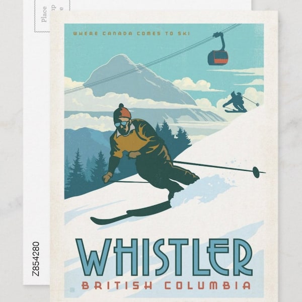 Whistler, British Columbia, Canada, Where Canada Comes to Ski, Travel Poster Style Postcard Z854280
