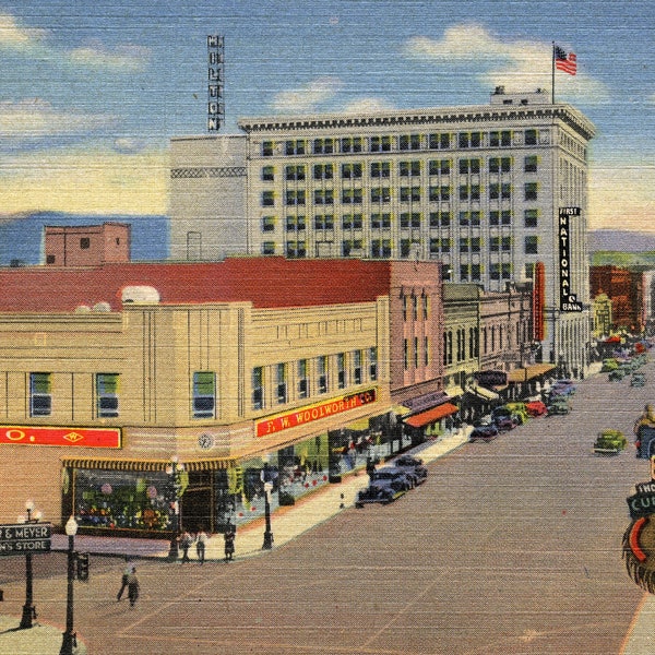 Albuquerque NM, New Mexico, Central Ave, Fourth Street, c1940s, Unused, Original Old Postcard Z7212