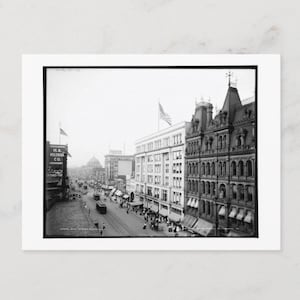 Carte postale d'inspiration vintage rétro en noir et blanc de Main Street, Buffalo, New York