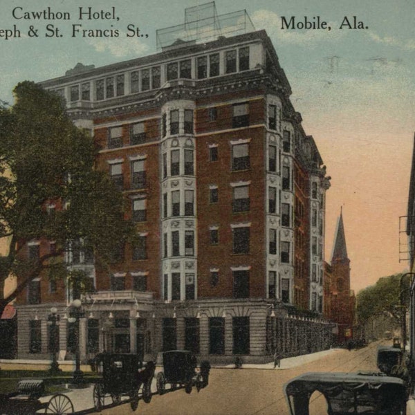Mobile AL, Alabama, St Joseph and St Francis Street, Cawthon Hotel, 1915, Certified Original Vintage Postcard AL10128