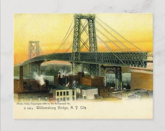 Williamsburg Bridge Postcard: Restored 1905 NYC Vintage Print
