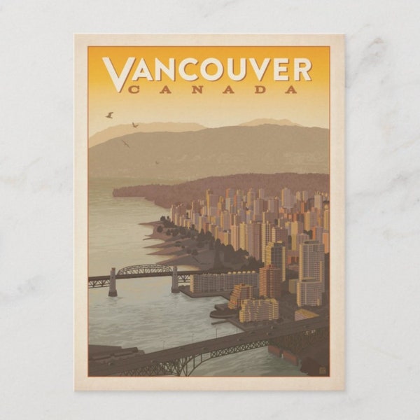 Vancouver, Canada, Panorama, Colorful, Travel Poster Style Postcard Z713378