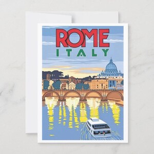 Rome Italy Travel Poster: Vatican View, Retro Postcard Art