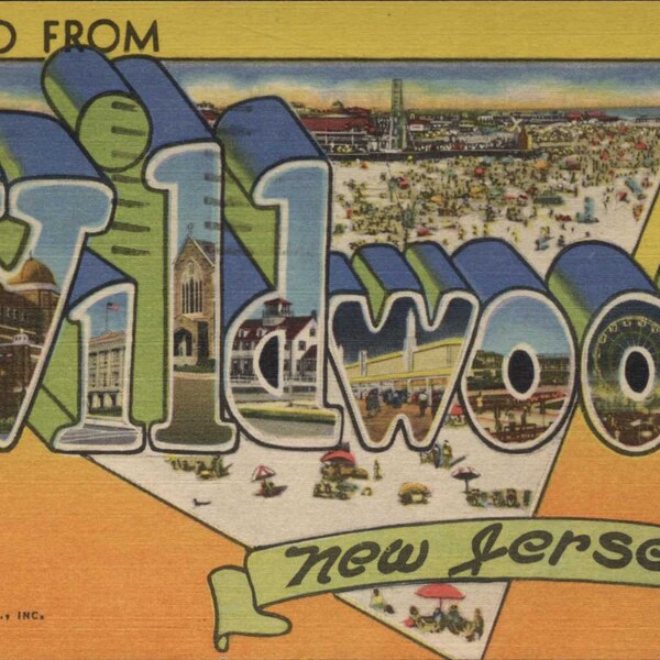 Wildwood by the Sea NJ, New Jersey, Large Letter Greeting, 1961, Certified Original Vintage Postcard NJ1409