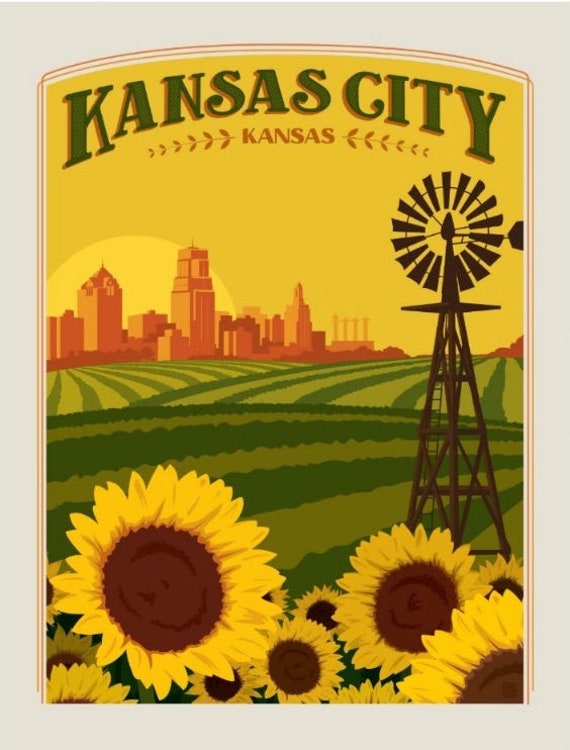 Kansas City KS Kansas Travel Poster Style Postcard Z732729 Etsy