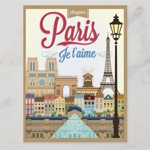 Carte postale vintage moderne Paris, France, Bonjour, Je t'aime, voyage Z333456